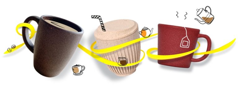 REuse Produkt Portfolio - Mehrwegbecher und -tassen aus plastikreduzierten Upcycling Materialien