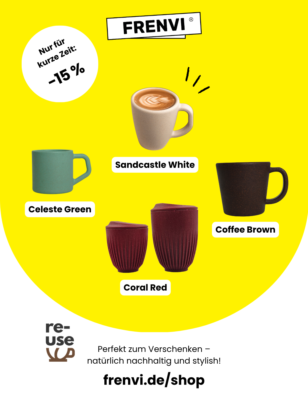 Nachhaltige Kaffeebecher mit 15 % Rabatt – entdecke die besten Coffee Mugs von FRENVI!